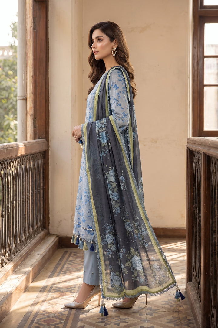 Grayish Blue 3 Piece Unstitched Premium Printed Lawn