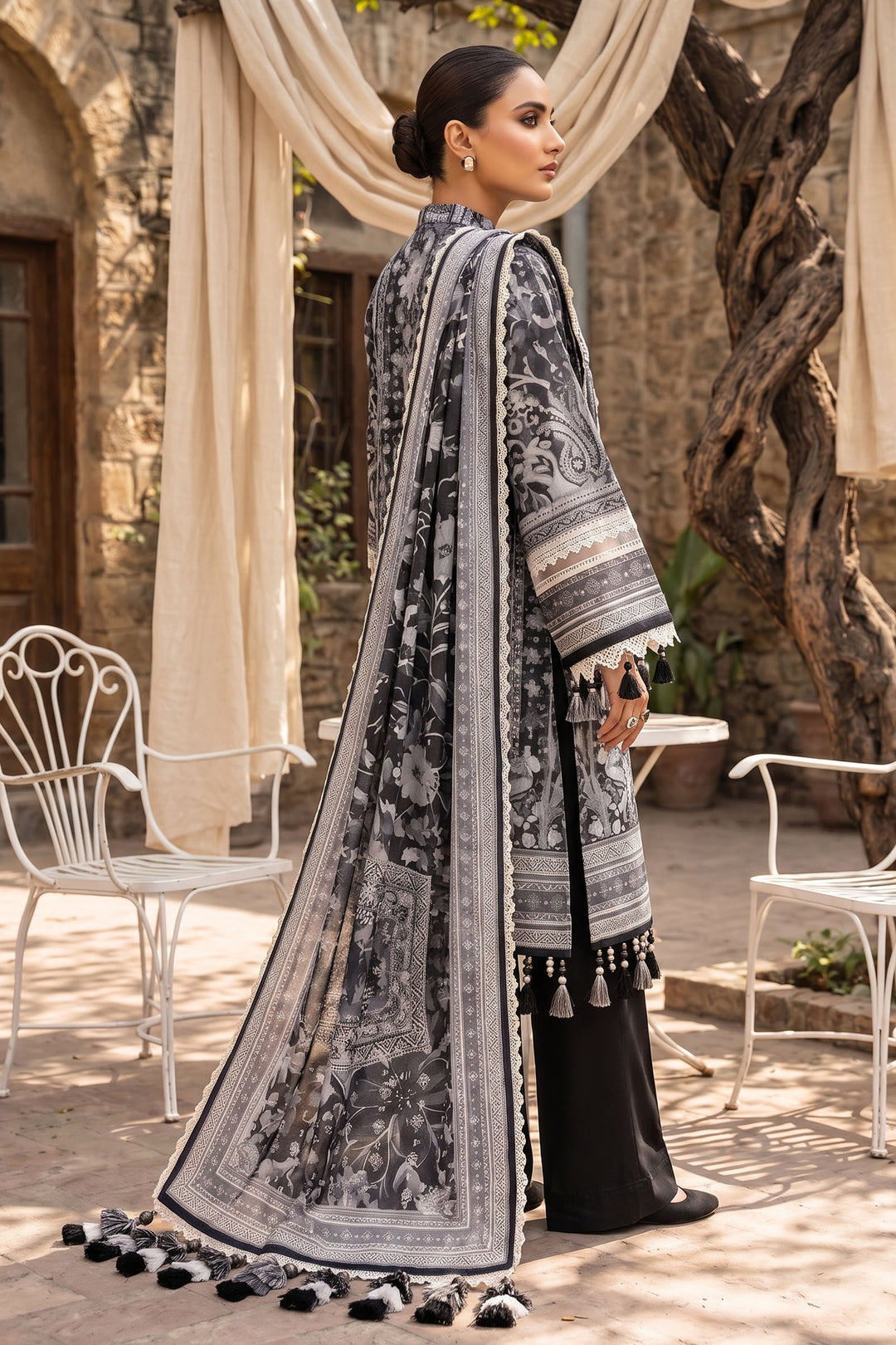 Black 3 Piece Unstitched Premium Printed Lawn