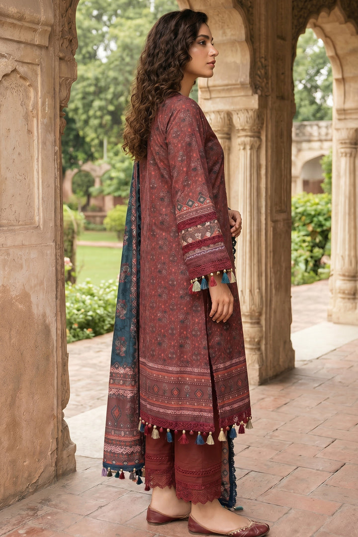Wine 3 Piece Unstitched Premium Printed Lawn