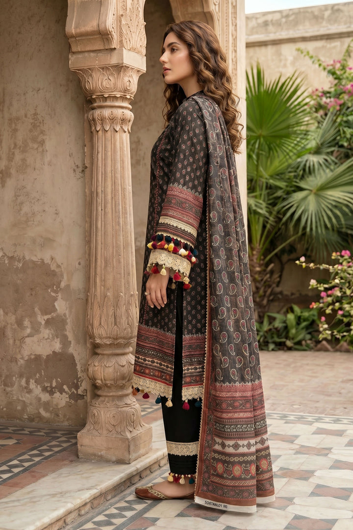 Black 3 Piece Unstitched Premium Printed Lawn