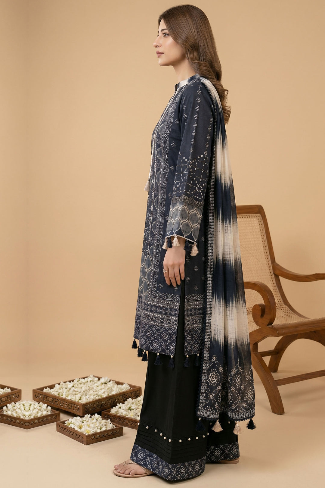 3 Piece Unstitched Black Premium Lawn