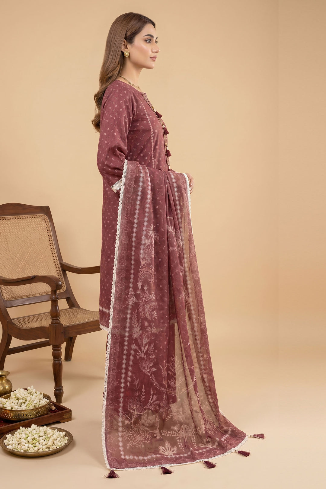 Wine 3 Piece Unstitched Premium Printed Lawn