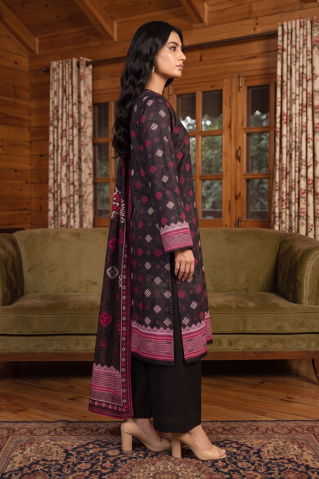 3 Piece Unstitched Black Premium Linen