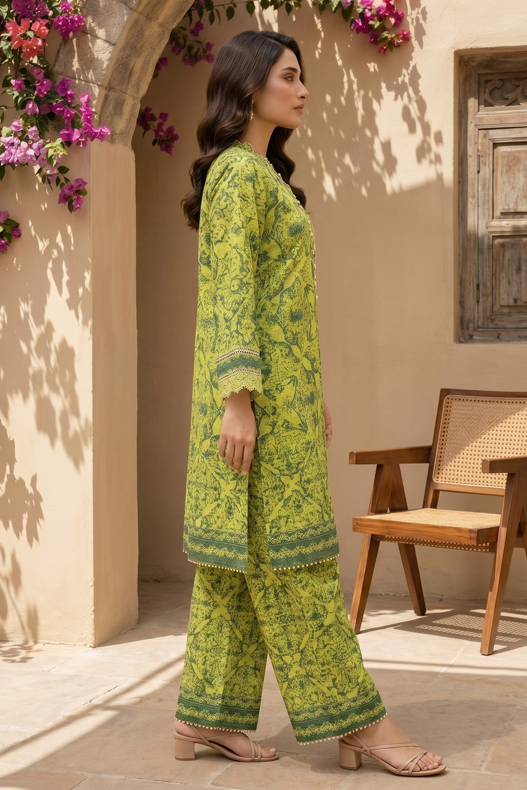 Mustard Yellow 2 Piece  Unstitched Printed Cambric Co-Ord Set