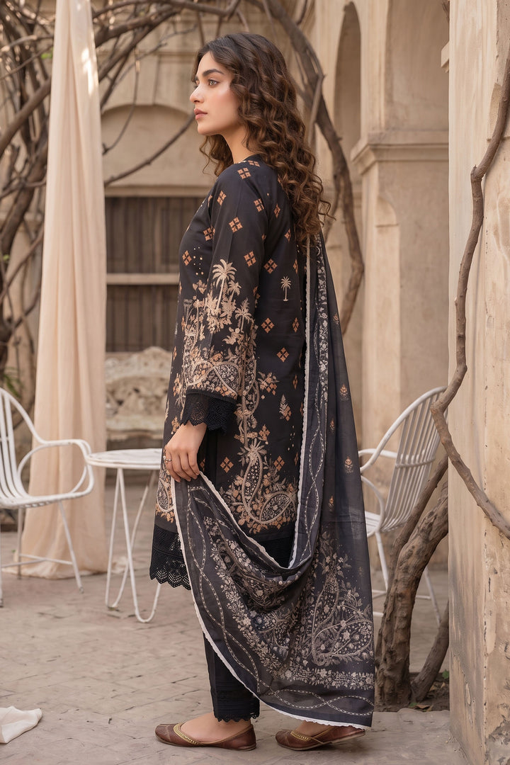 Black 3 Piece Unstitched Premium Printed Lawn