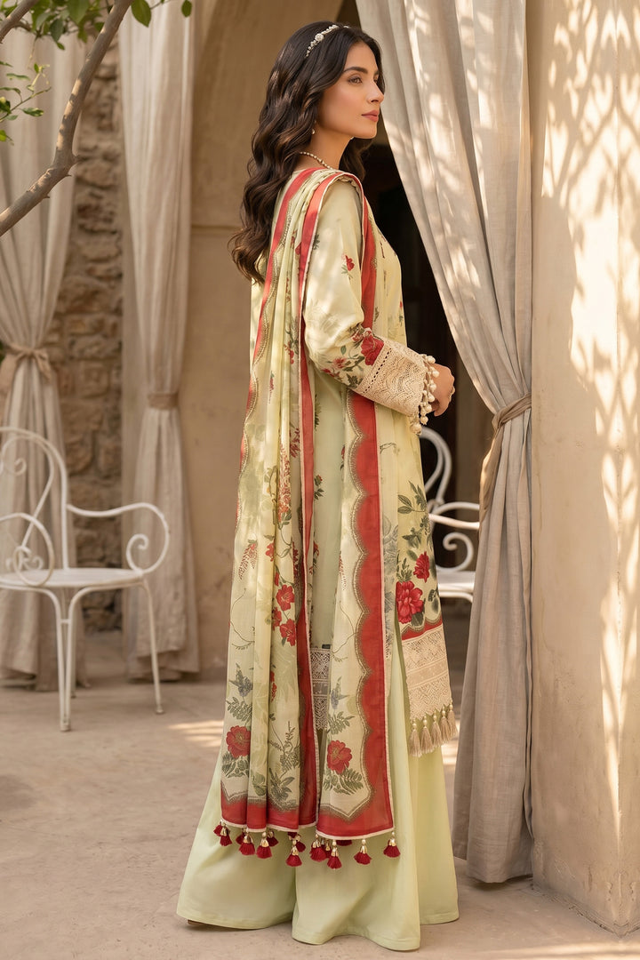 Peach Yellow 3 Piece Unstitched Premium Printed Lawn