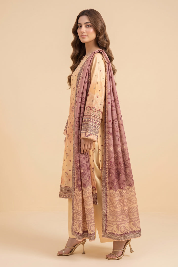 3 Piece Unstitched Beige Premium Linen