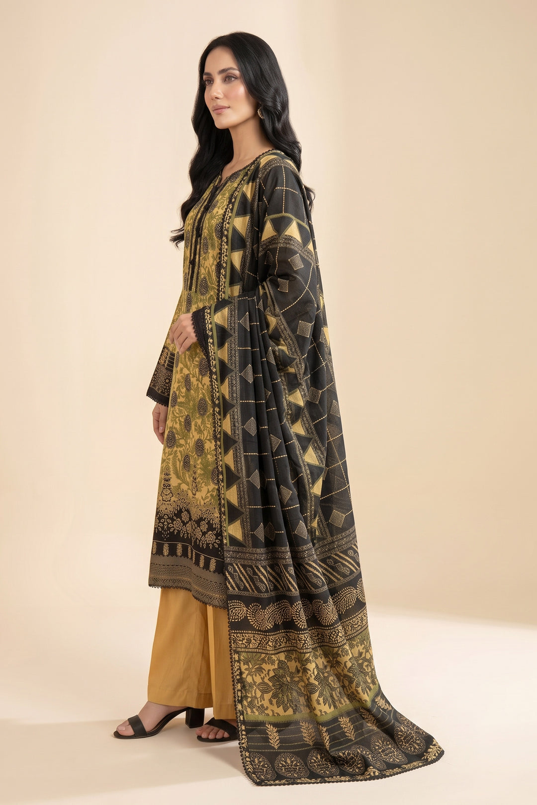 3 Piece Unstitched Desert Premium Linen