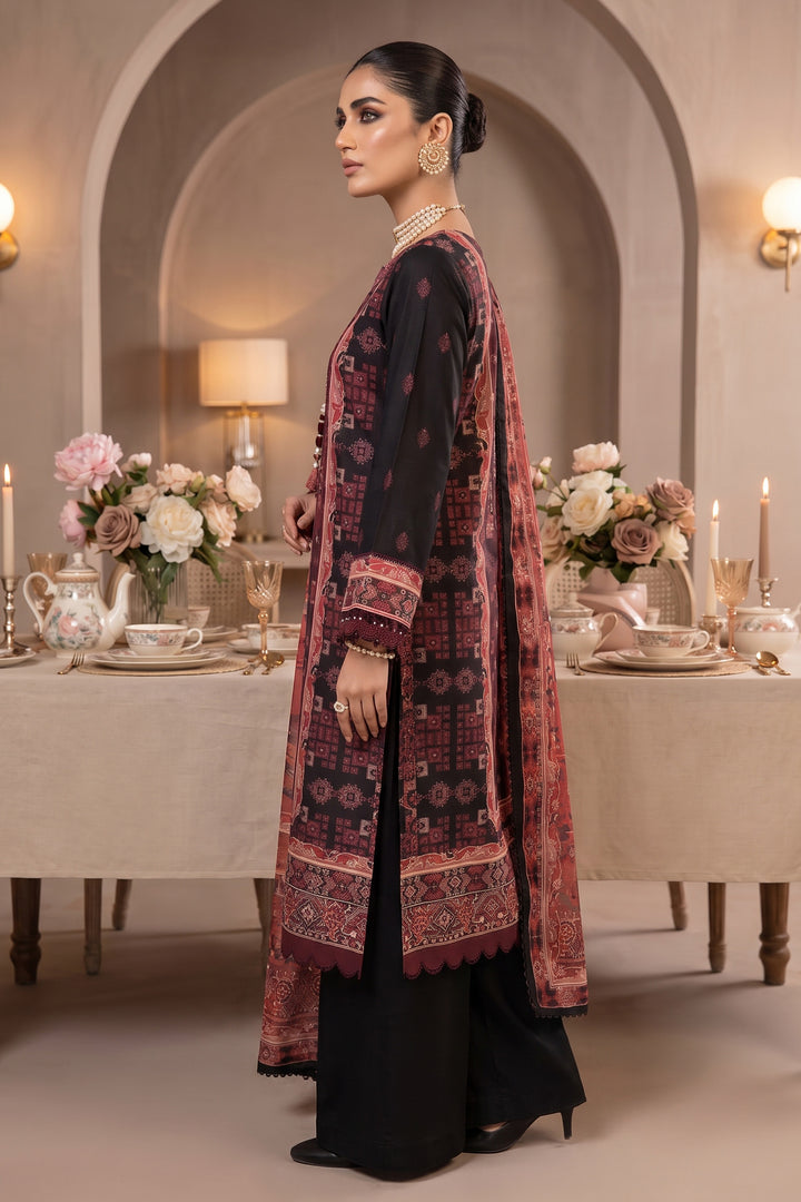 Red &amp; Black 3 Piece Unstitched Premium Printed Lawn