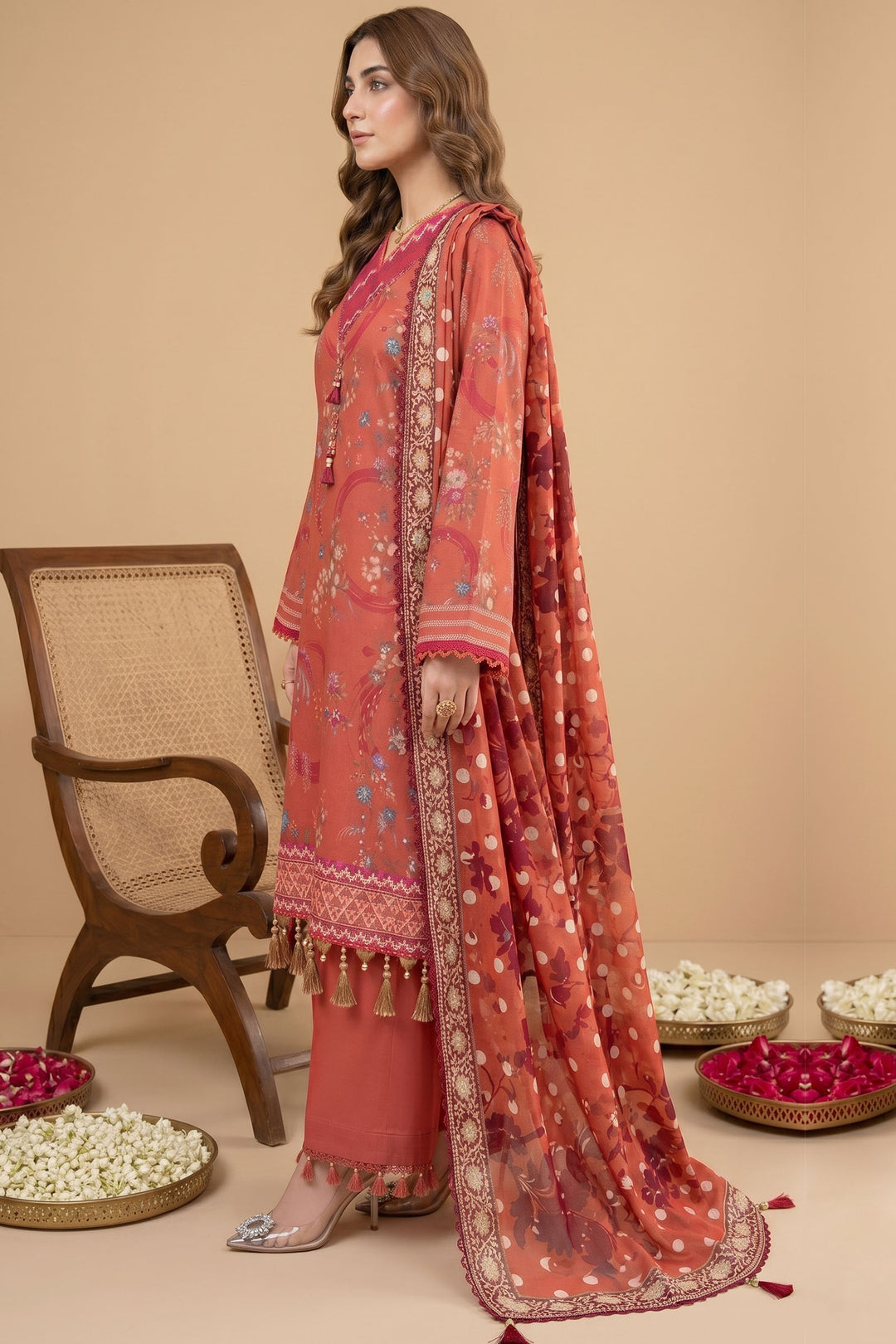3 Piece Unstitched Rust Premium Lawn