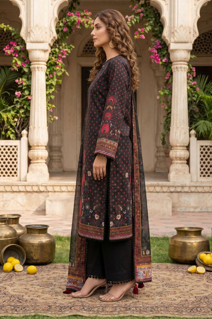 3 Piece Unstitched Black Premium Lawn