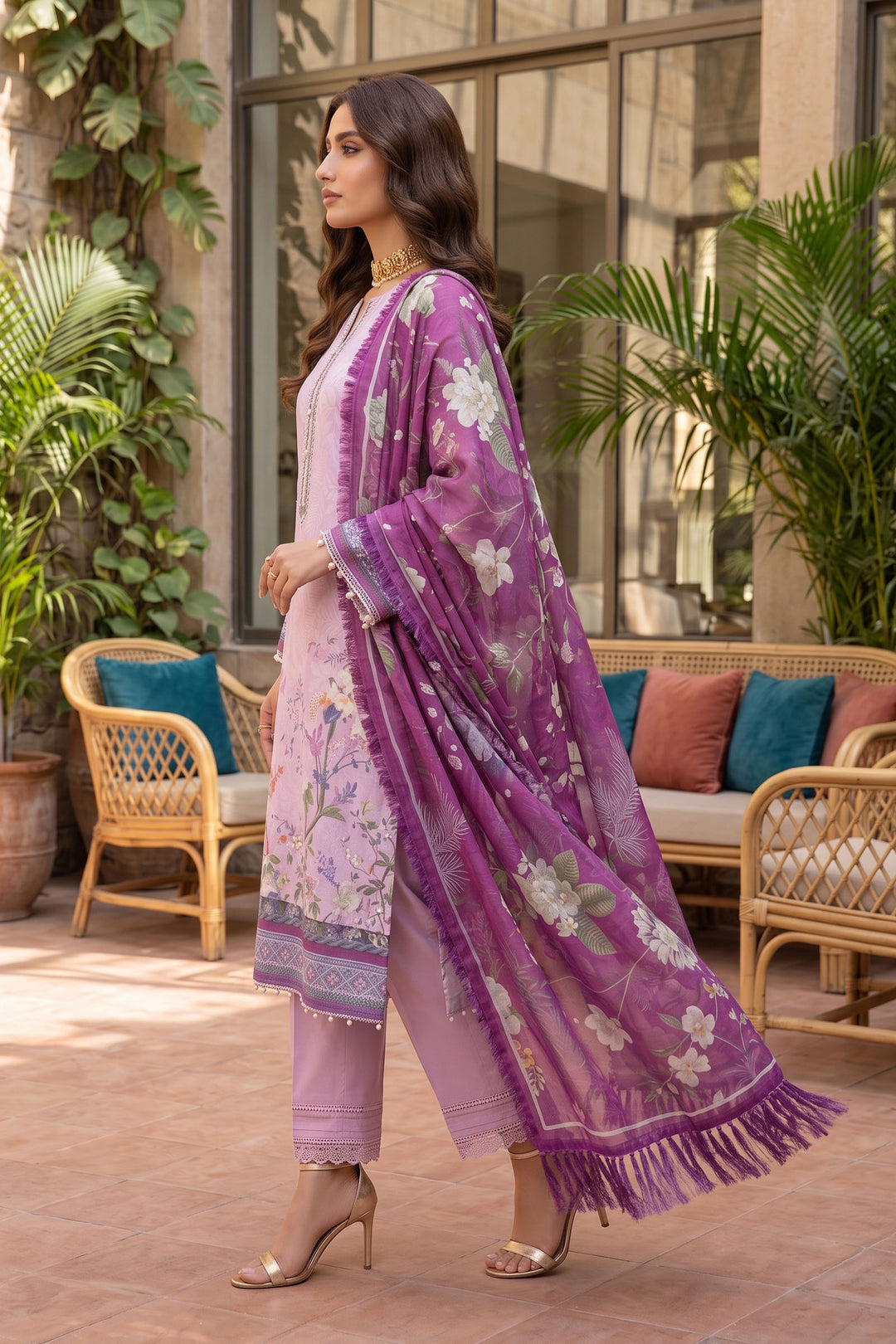 Lavender 3 Piece Unstitched Premium Printed Lawn