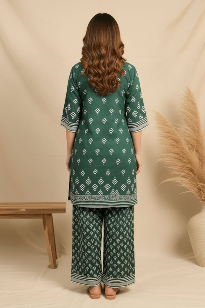 2 pc Unstitched Premium Hunter Green Printed Co-Ord Set