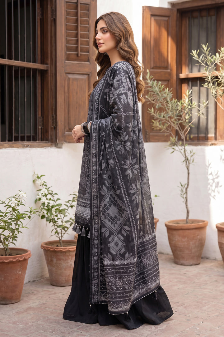 Black 3 Piece Unstitched Premium Printed Lawn