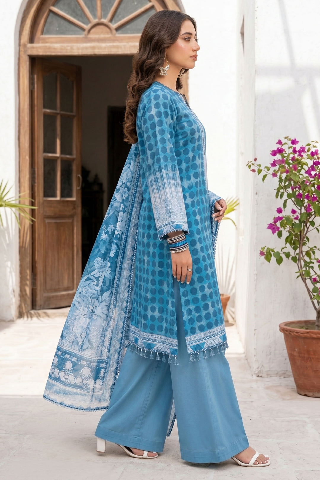 3 Piece Unstitched Blue Premium Lawn