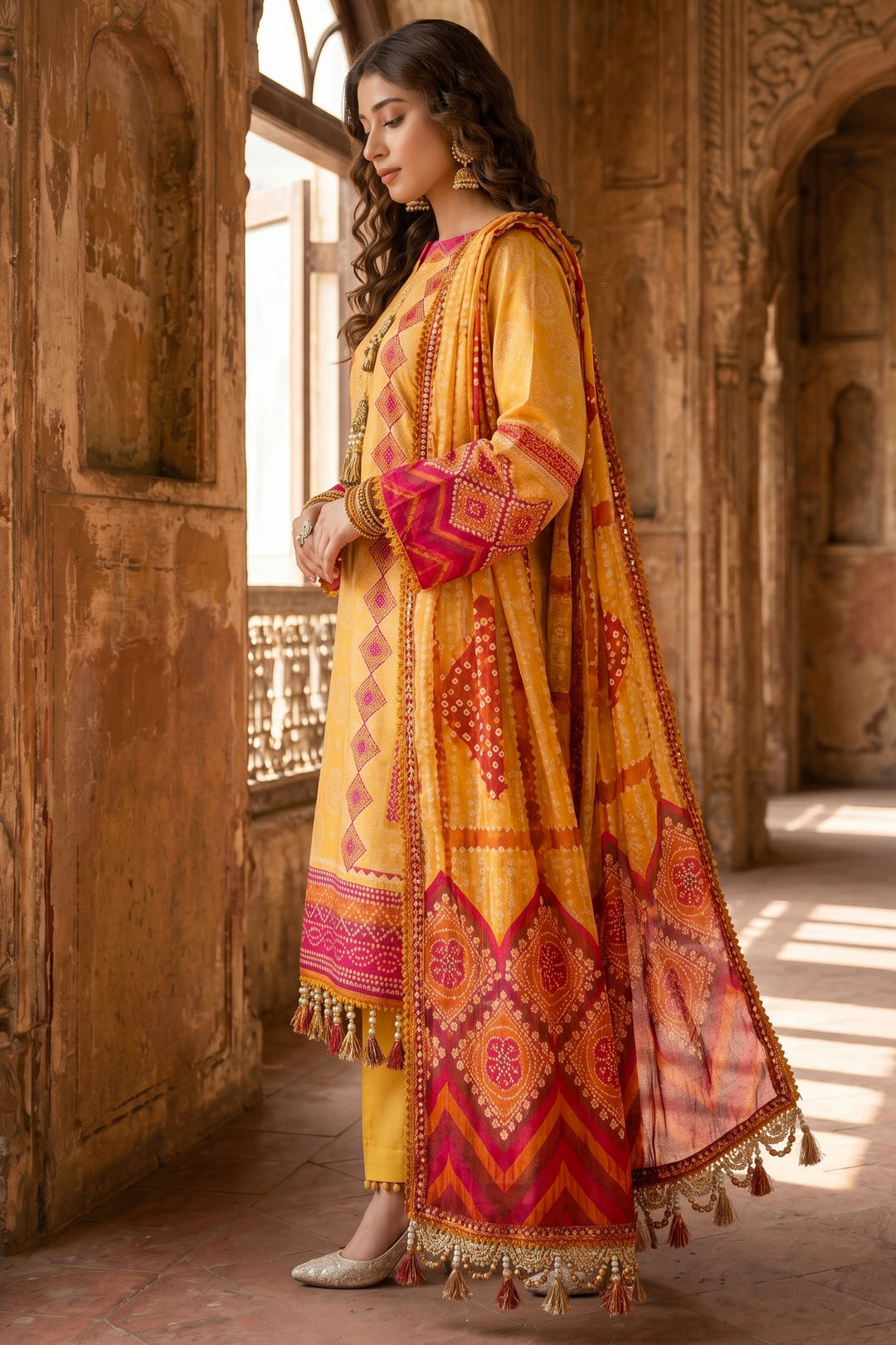 3 Piece Unstitched Yellow Premium Lawn