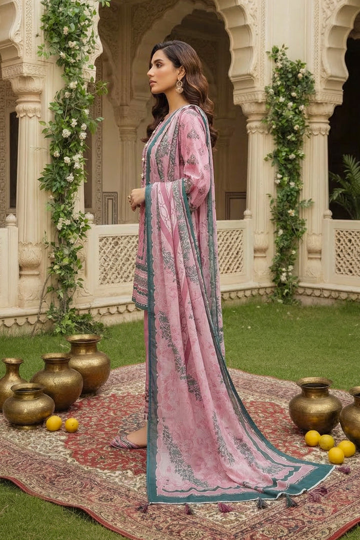 3 Piece Unstitched Pink Premium Printed Lawn