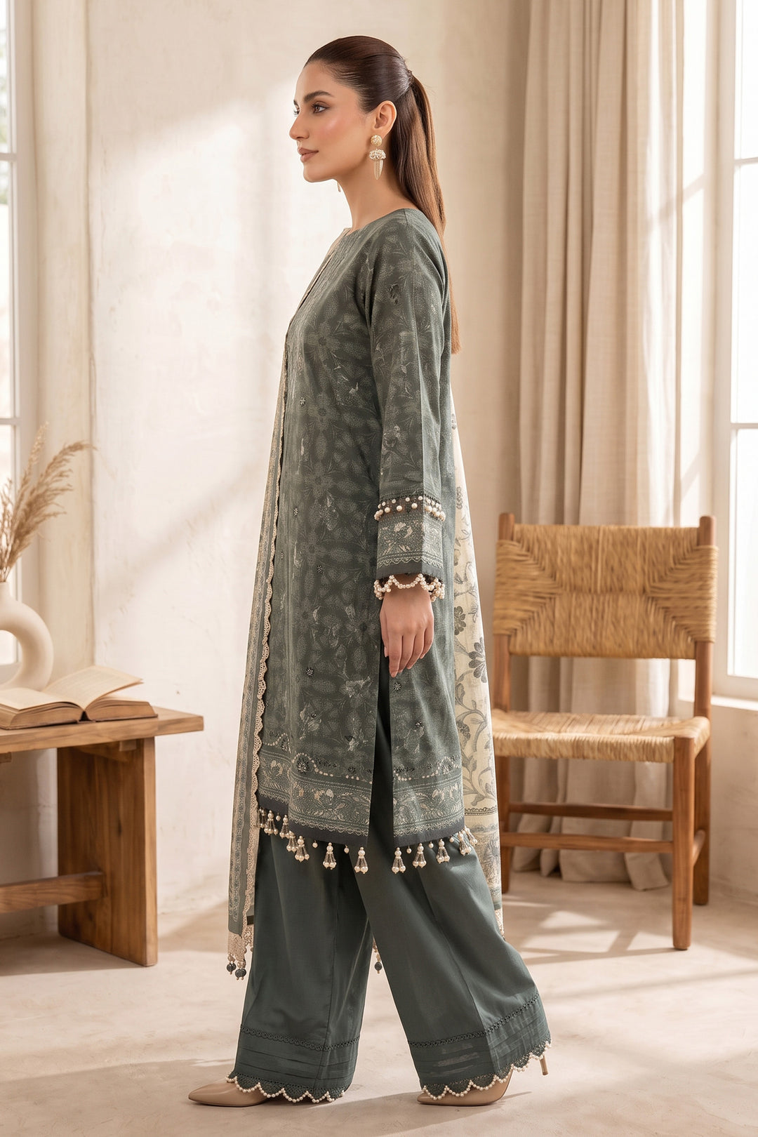 Charcoal 3 Piece Unstitched Premium Printed Lawn