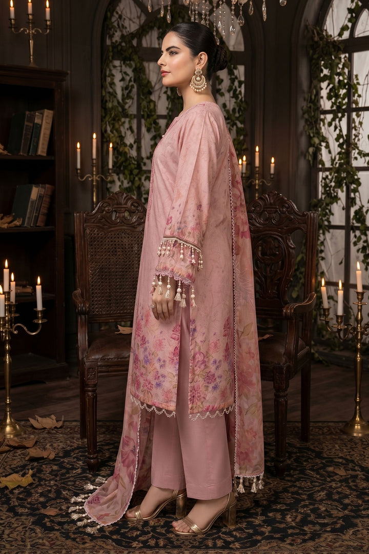 3 Piece Unstitched Pink Premium Lawn