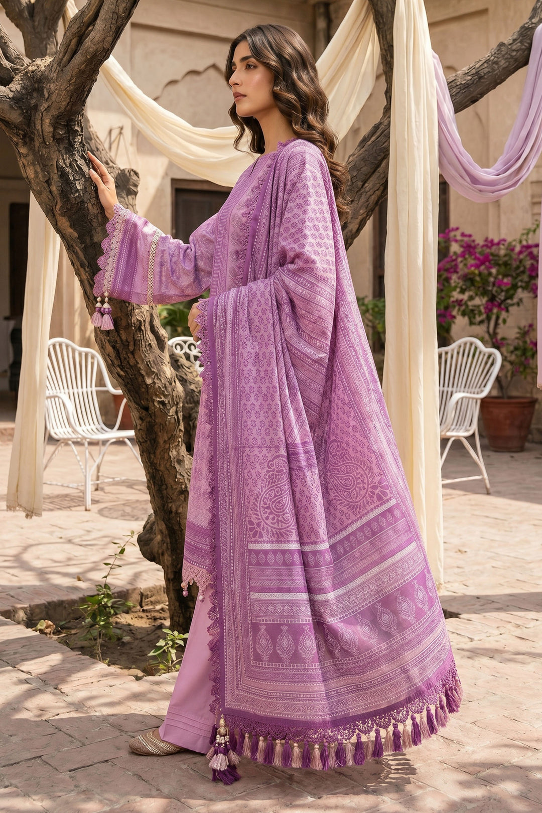 Pink 3 Piece Unstitched Premium Printed Lawn