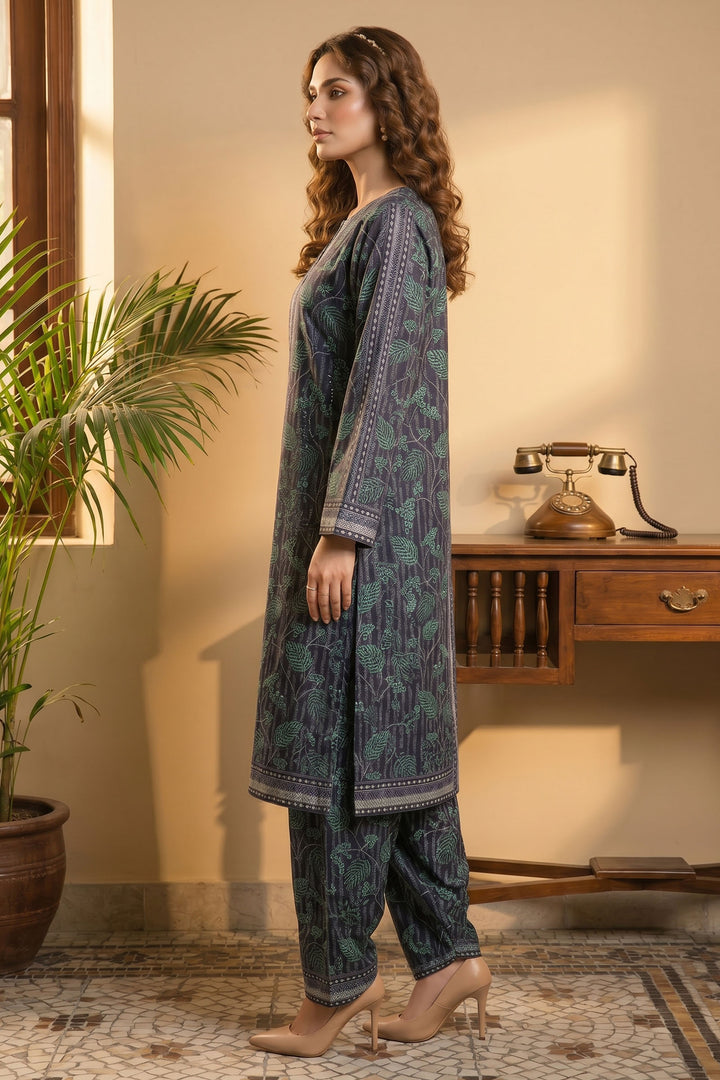 2 Piece Cadet Blue Unstitched Printed Cambric Co-Ord Set