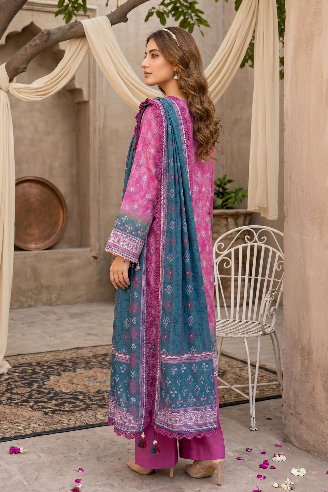 3 Piece Unstitched Pink Premium Lawn