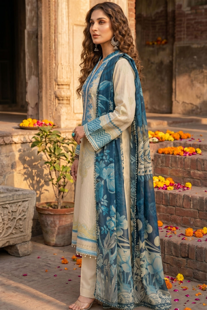 3 Piece Unstitched Ivory Premium Lawn