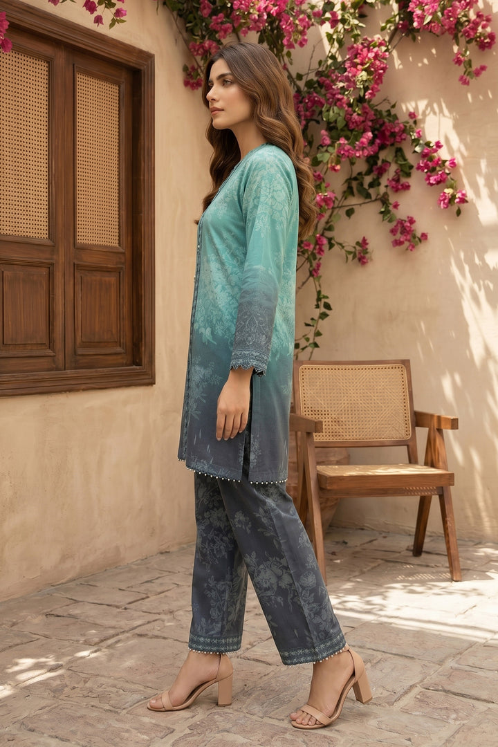 Dark Cyan 2 Piece Unstitched Printed Cambric Co-Ord Set