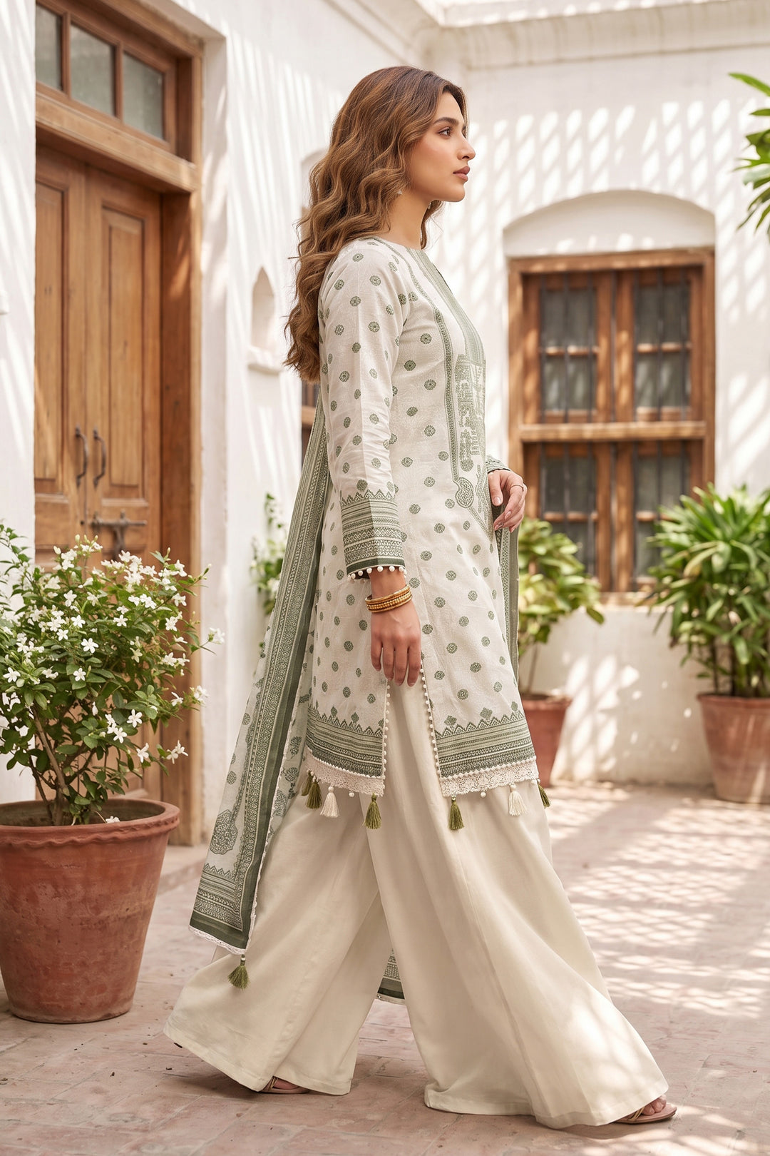 Antique White 3 Piece Unstitched Premium Printed Lawn