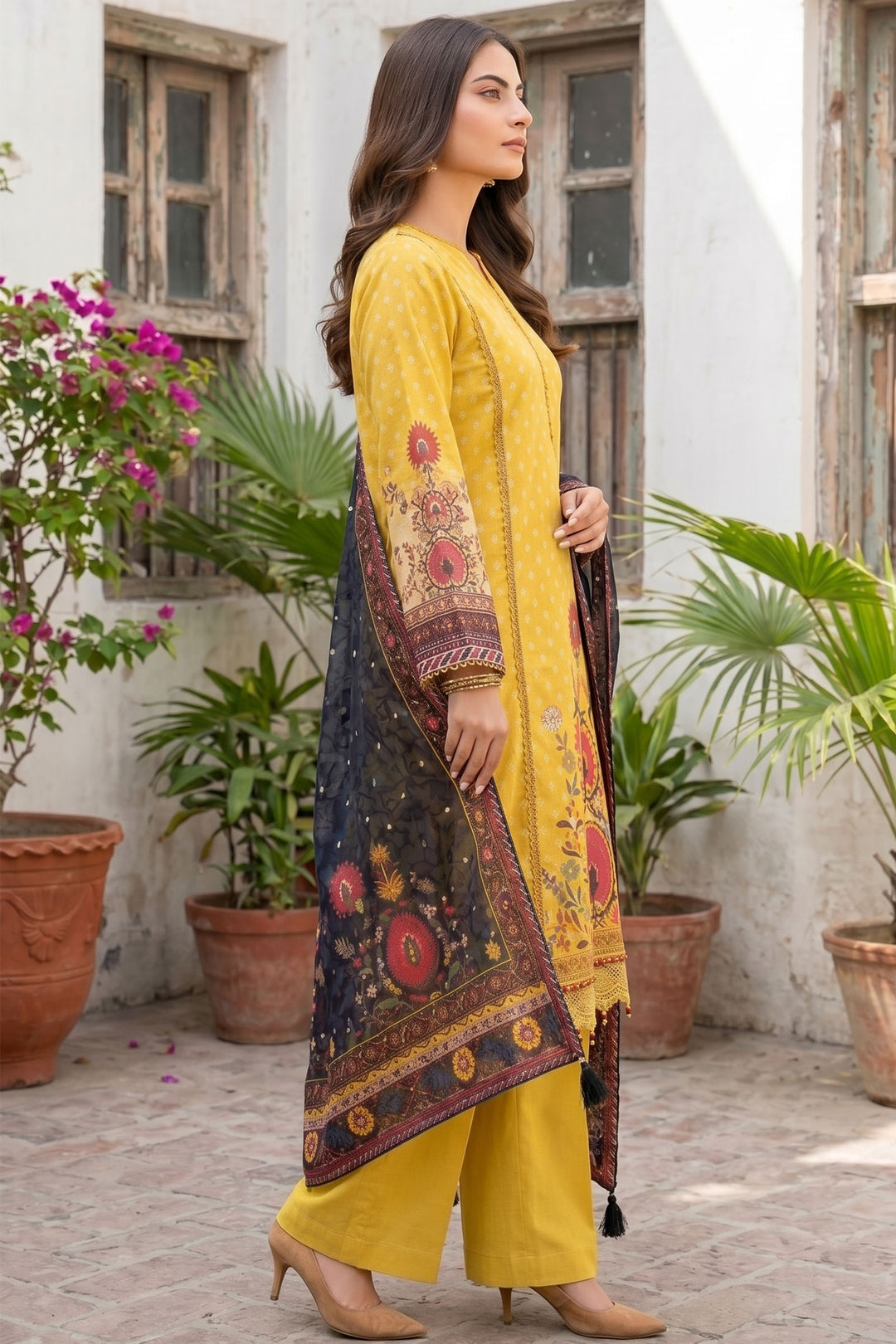 3 Piece Unstitched Yellow Premium Lawn
