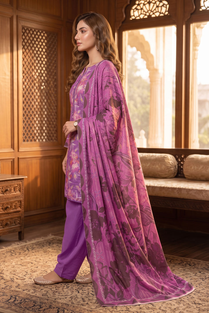 Purple 3 Piece Unstitched Premium Printed Lawn
