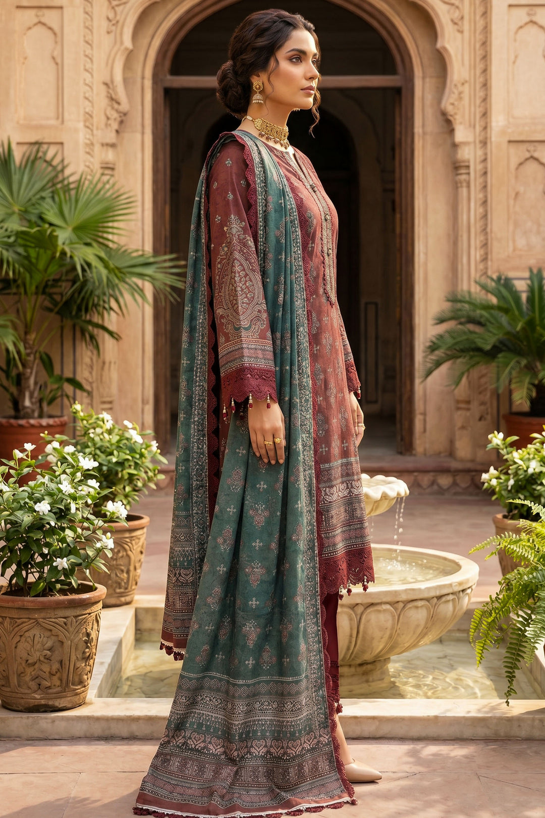 Wine 3 Piece Unstitched Premium Printed Lawn