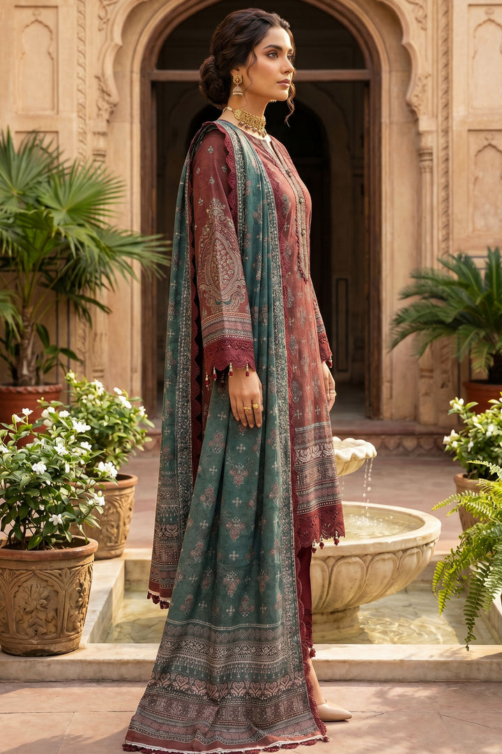 Wine 3 Piece Unstitched Premium Printed Lawn
