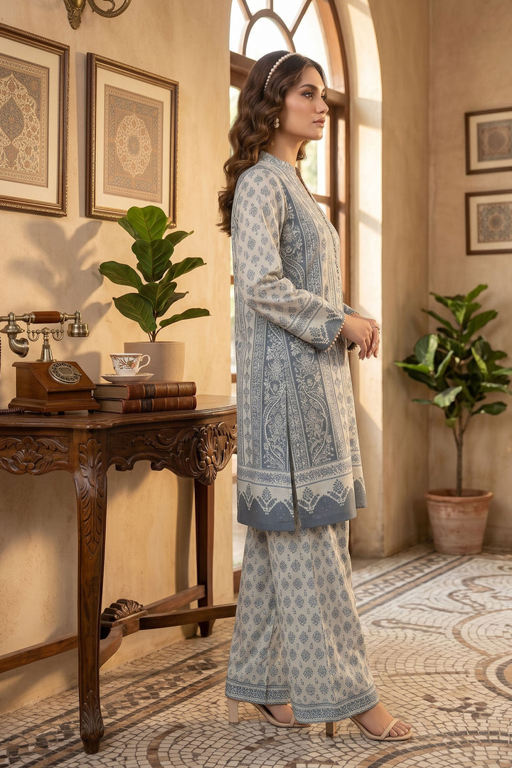 Slate Blue 2 Piece Unstitched Printed Cambric Co-Ord Set