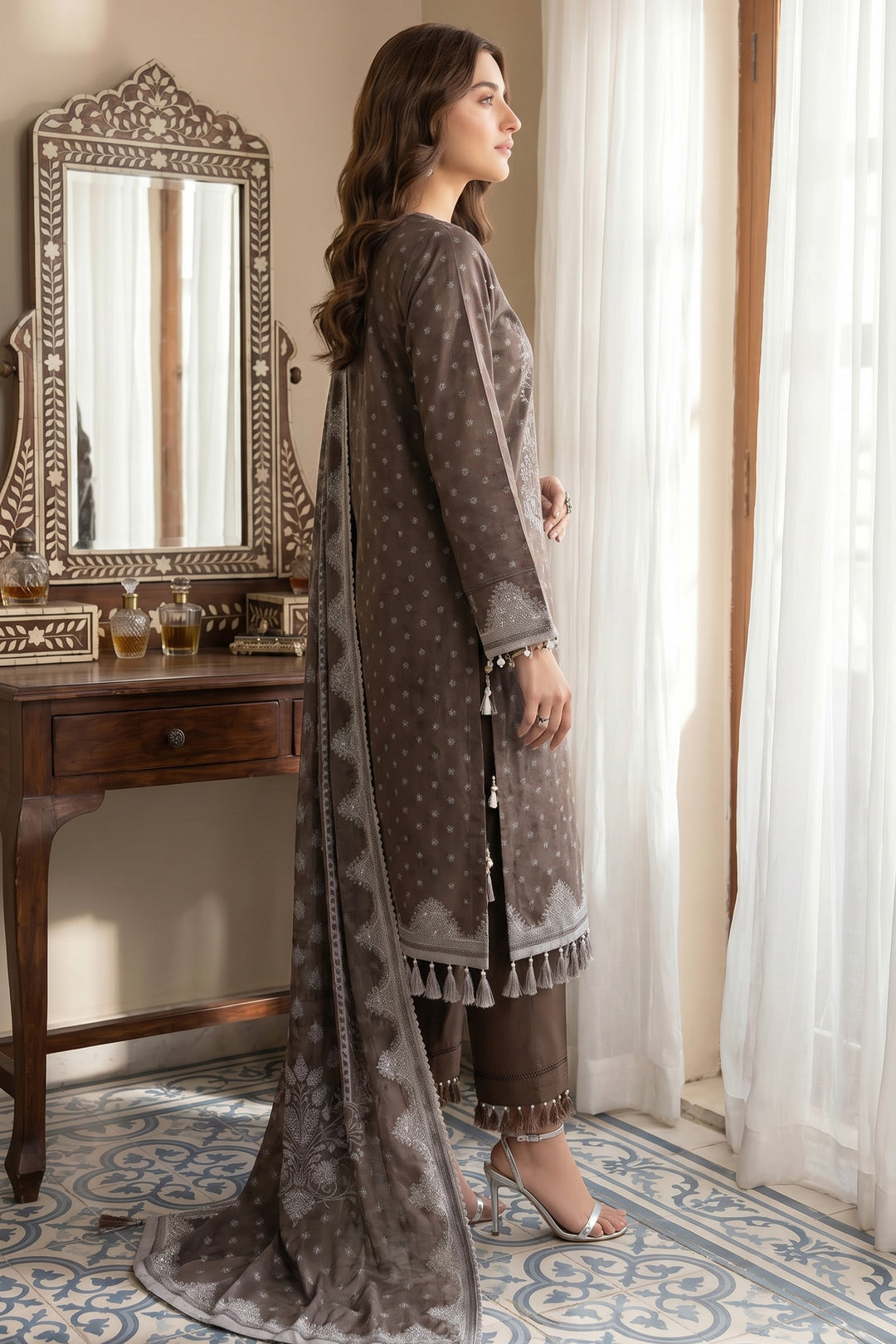 Congo Brown 3 Piece Unstitched Premium Printed Lawn