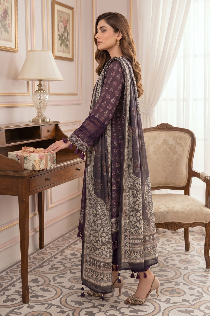 Purple 3 Piece Unstitched Premium Printed Lawn