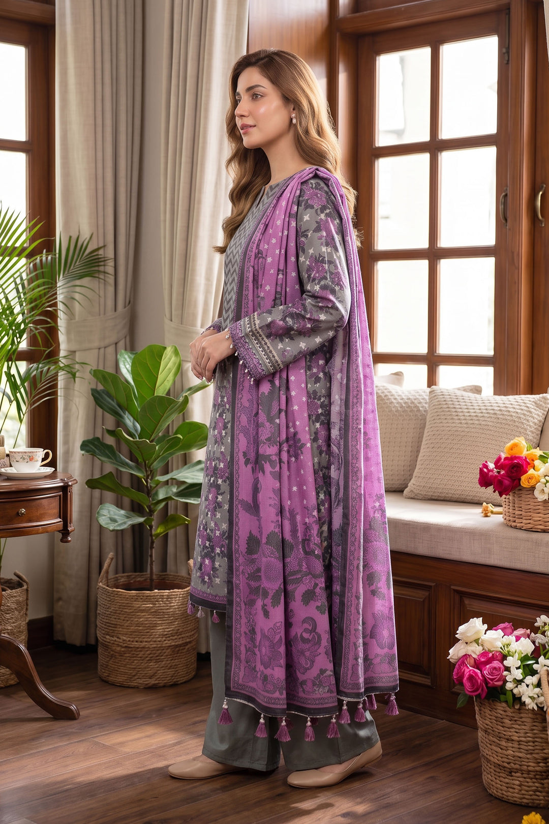 Gray 3 Piece Unstitched Premium Printed Lawn
