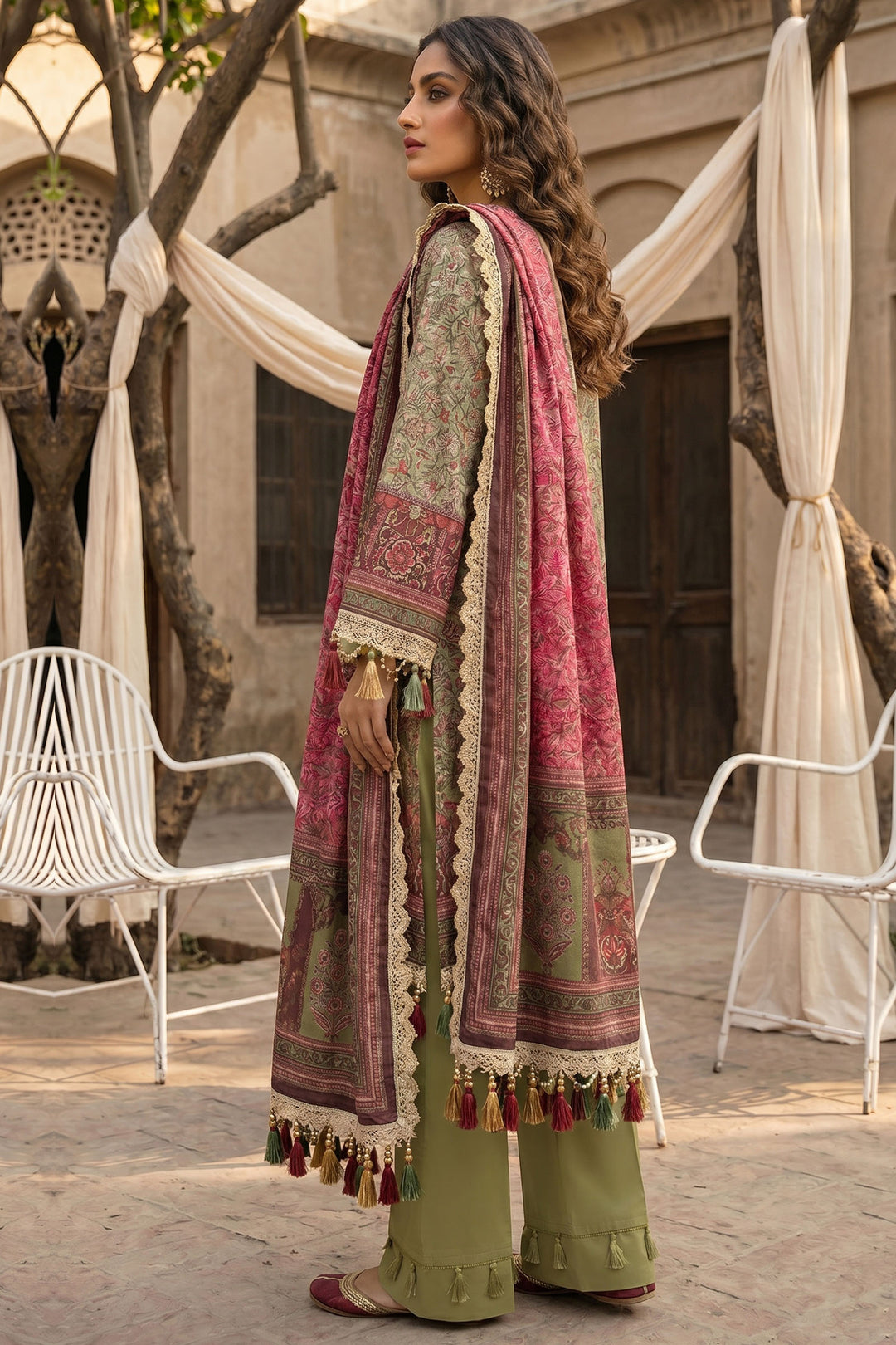Olive Green 3 Piece Unstitched Premium Printed Lawn