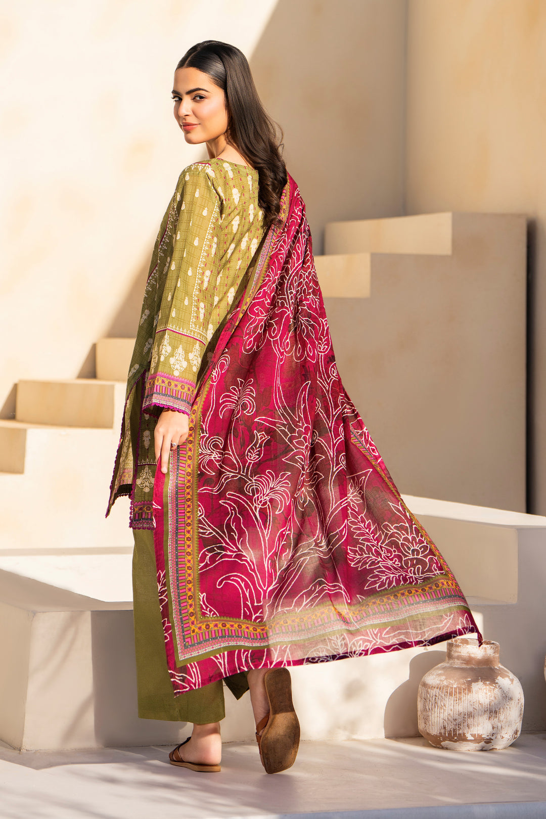 3 Piece Unstitched Olive Premium Lawn