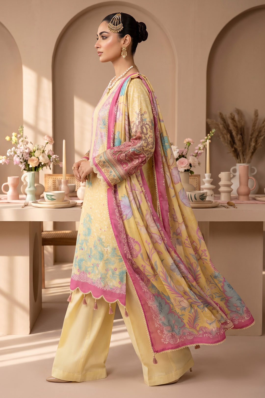 Light Yellow 3 Piece Unstitched Premium Printed Lawn
