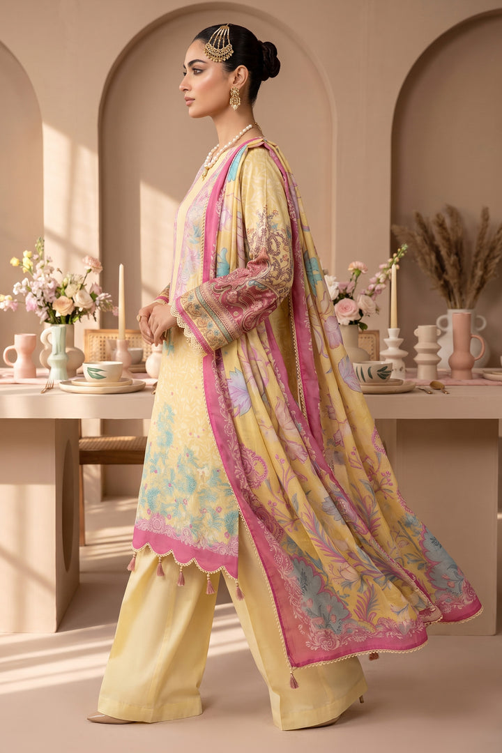 Light Yellow 3 Piece Unstitched Premium Printed Lawn