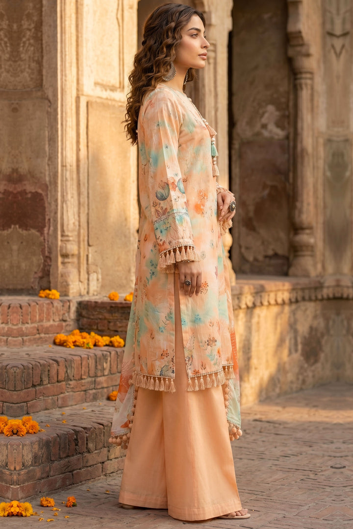 3 Piece Unstitched Peach Premium Lawn