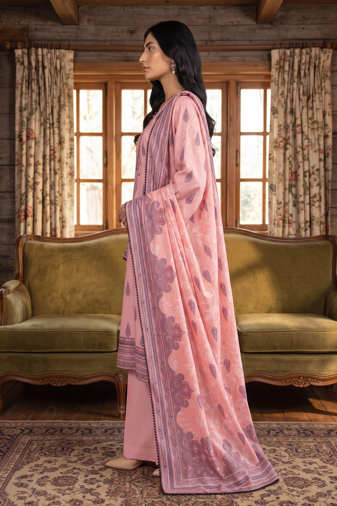 3 Piece Unstitched Pink Premium Linen