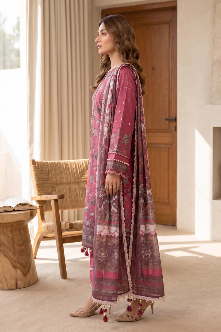 Pinkish Red 3 Piece Unstitched Premium Printed Lawn
