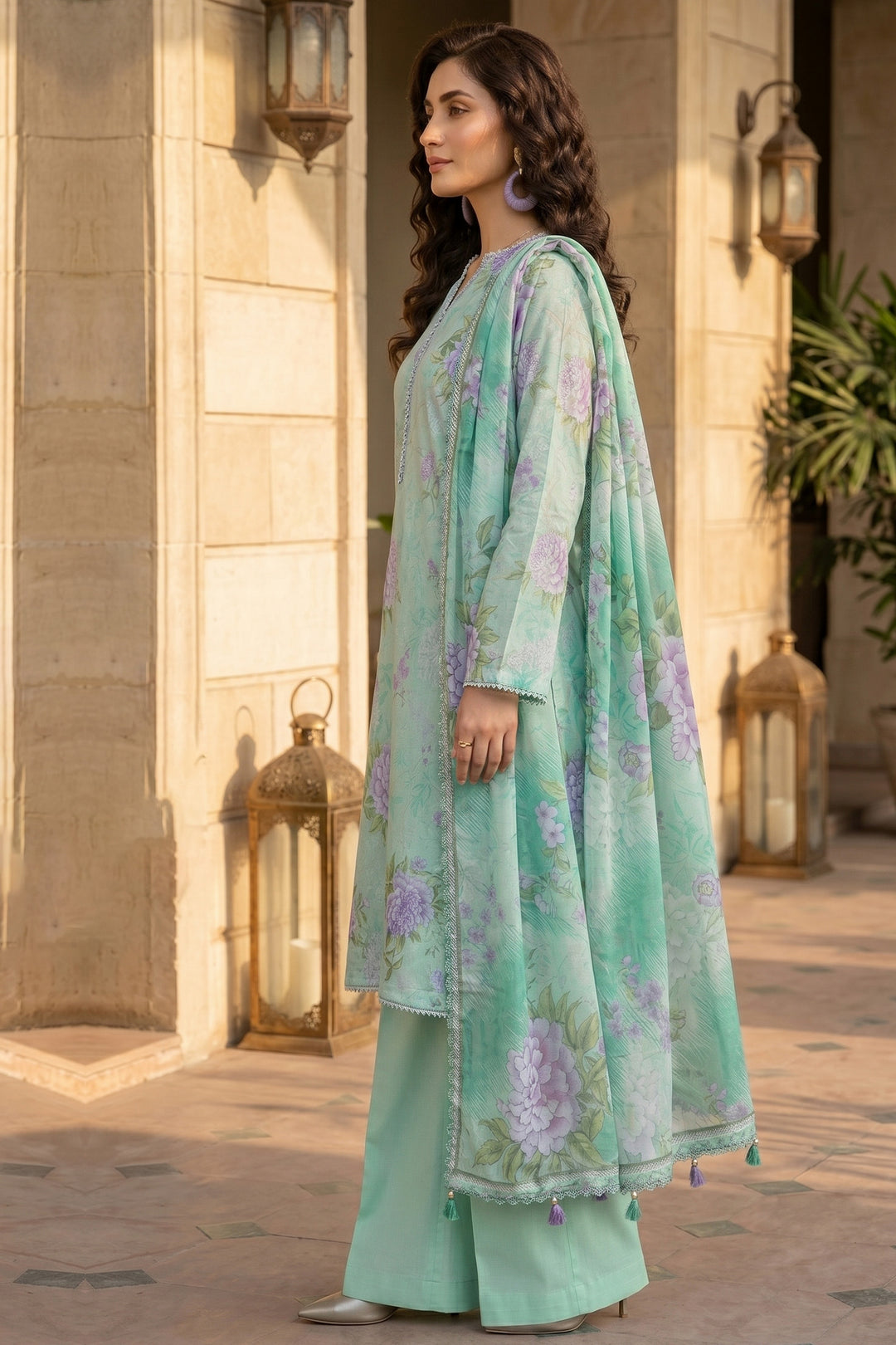 3 Piece Unstitched Teal Premium Lawn