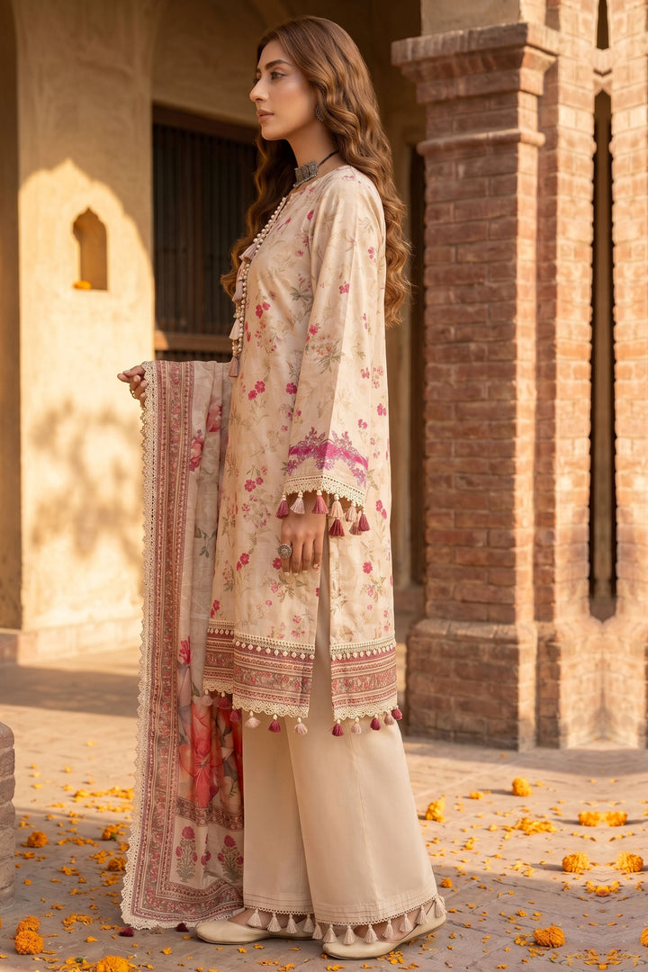 3 Piece Unstitched Off White Premium Lawn