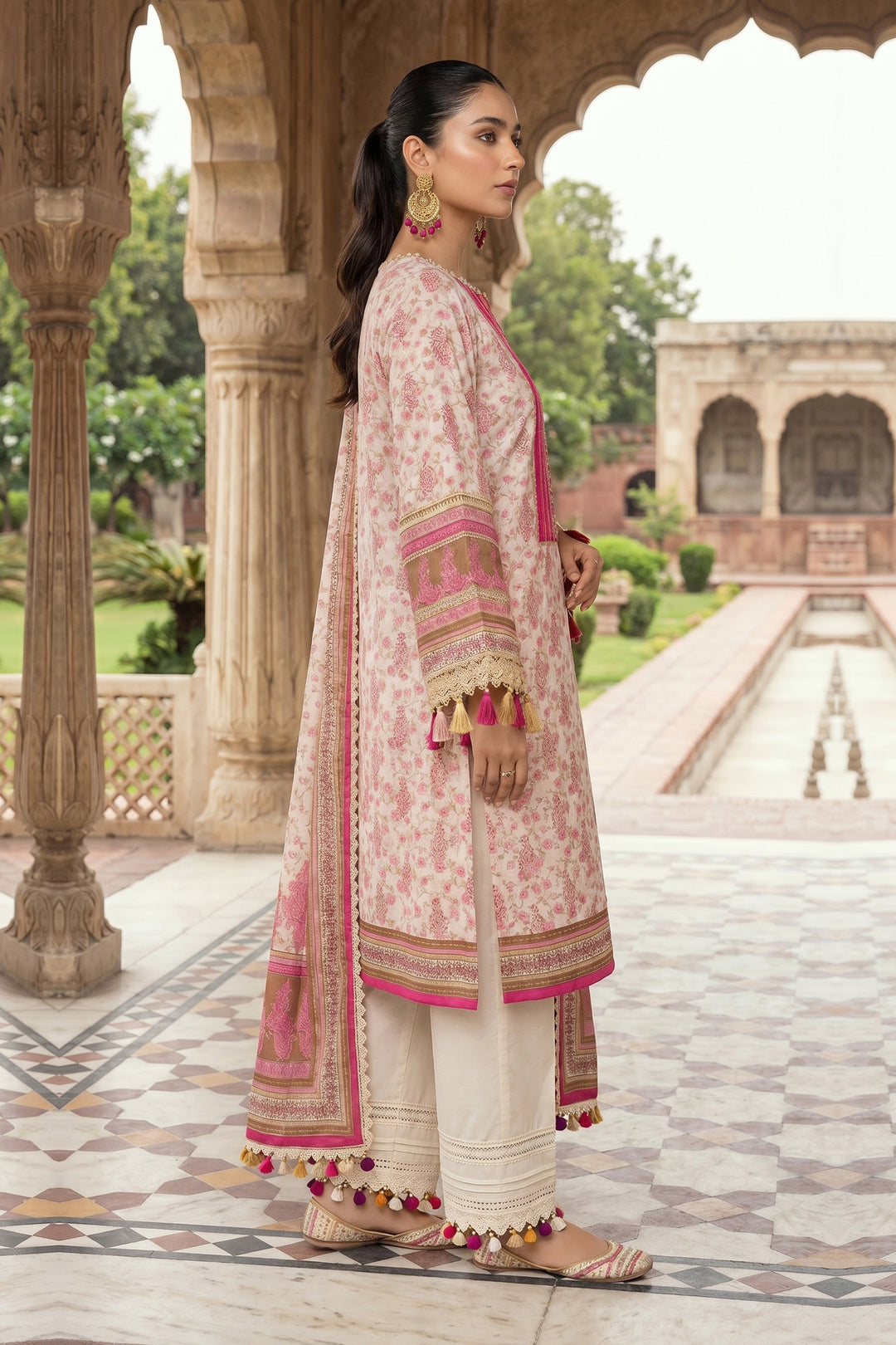 Off White 3 Piece Unstitched Premium Printed Lawn