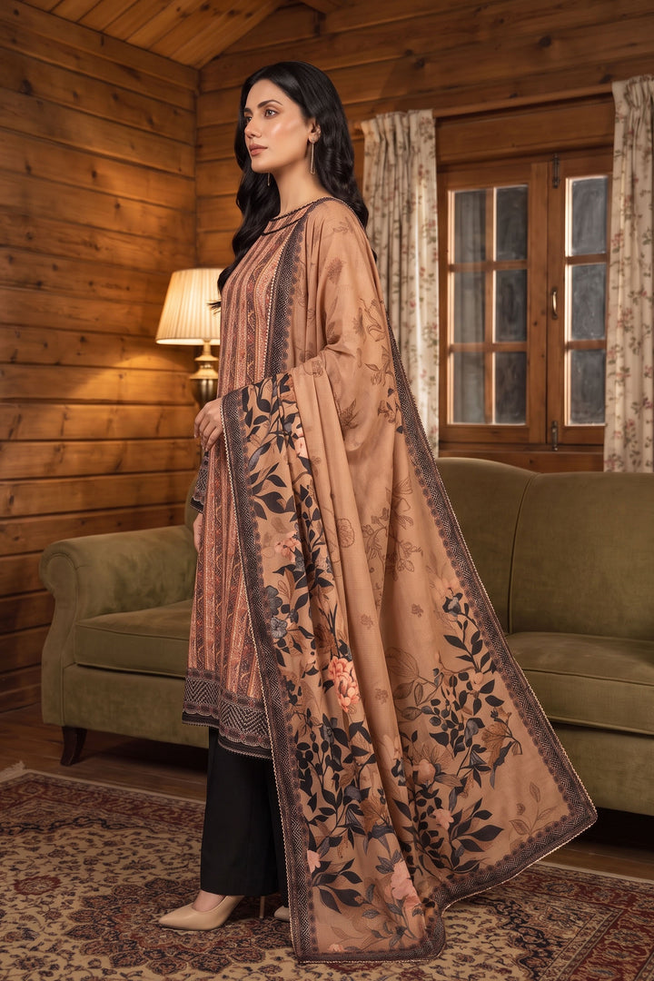 3 Piece Unstitched Brown Premium Linen