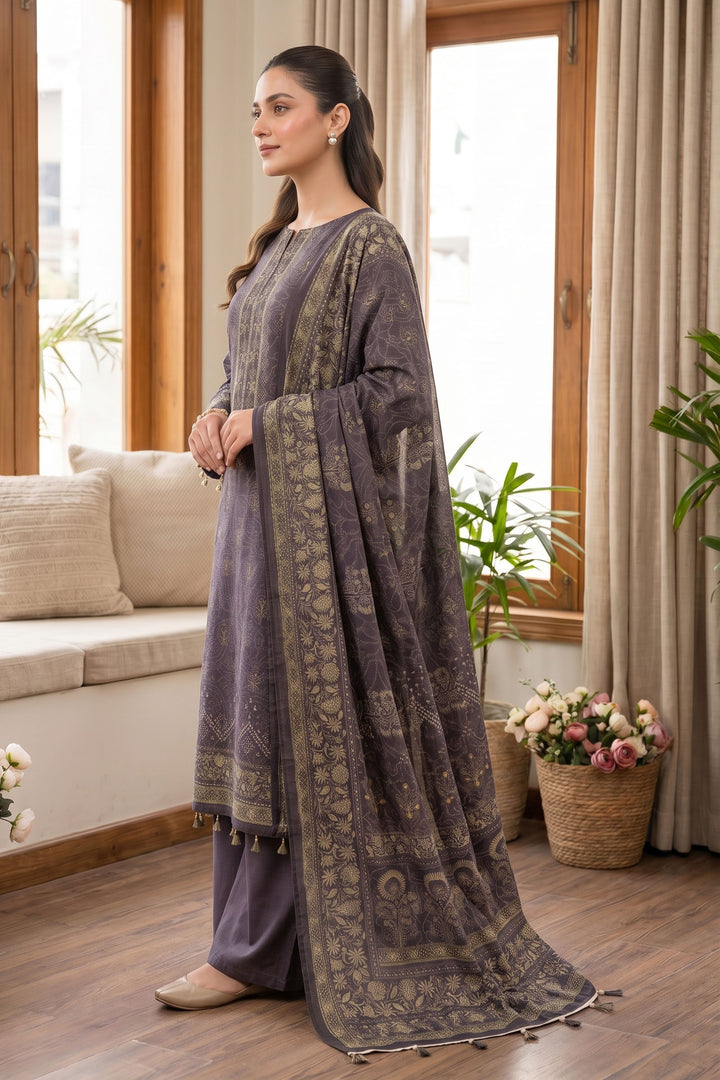 Purple Taupe 3 Piece Unstitched Premium Printed Lawn