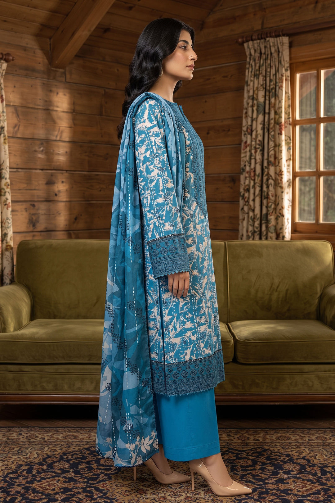 3 Piece Unstitched Blue Premium Linen